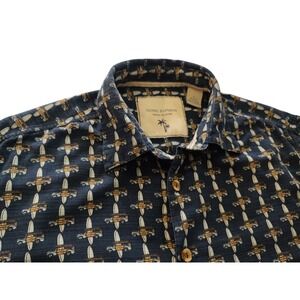 Island Republic‎ Surfboard Silk Shirt  Blue Tropical Short Sleeves Mens Large
